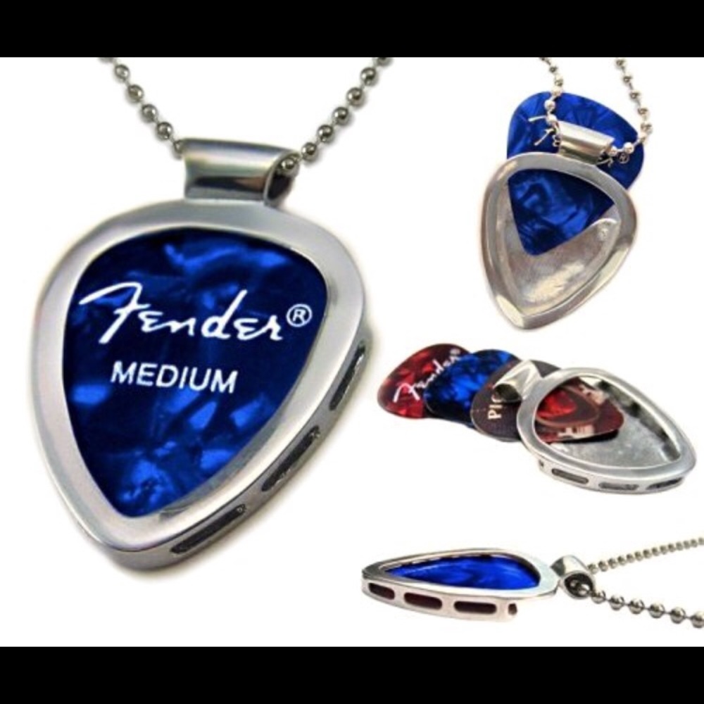 PICKBAY GUITAR PICK HOLDER PENDANT necklace set in STAINLESS STEEL Best gift NEW